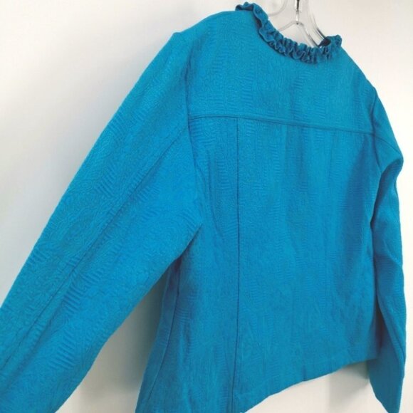 Ruby Rd Women's 12 Teal Ruffled Long Sleeve Jacket - Picture 12 of 16